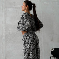Damen Baumwoll-Loungewear-Set mit Leoparden-Design WW