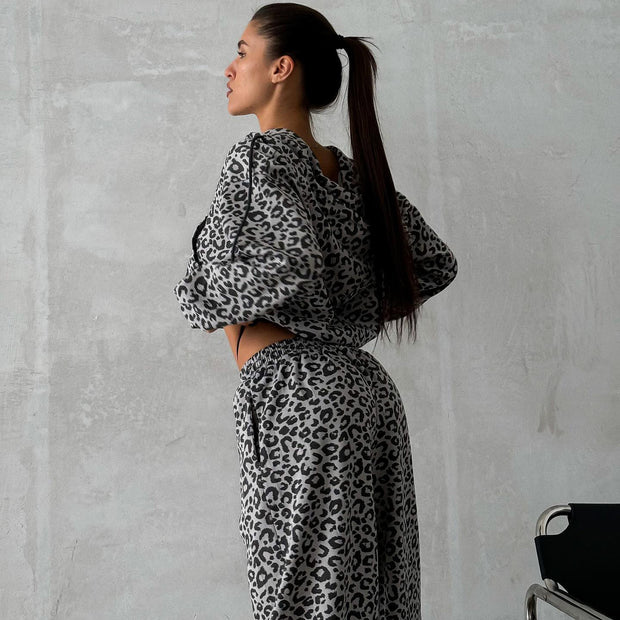 Damen Baumwoll-Loungewear-Set mit Leoparden-Design WW