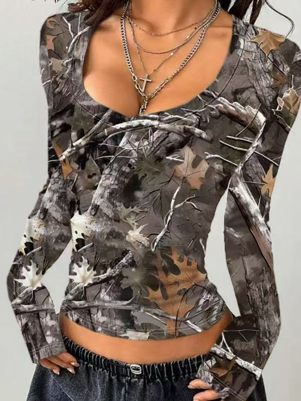 Damen Langarmshirt mit camouflagemuster WW