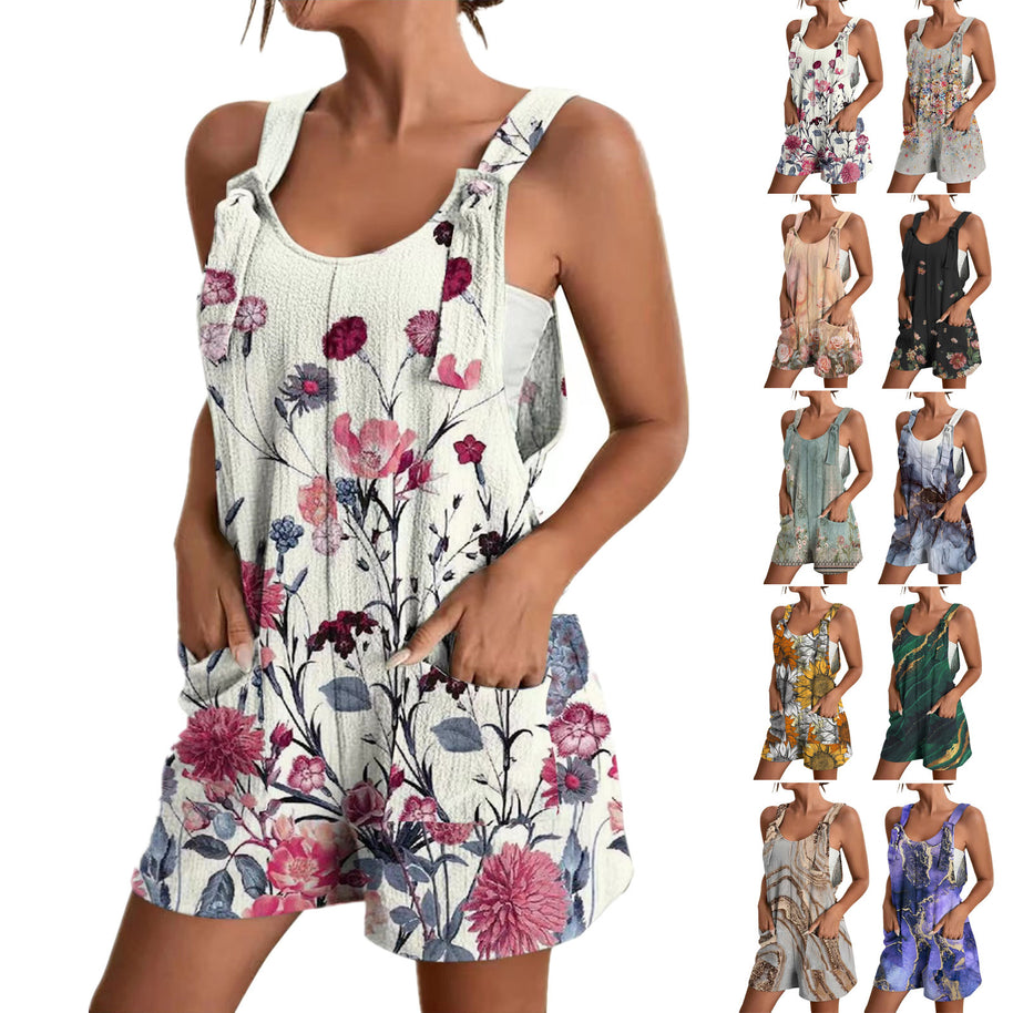 Damen luftiger Overall mit floralen Mustern und praktischen Taschen WW