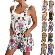 Damen luftiger Overall mit floralen Mustern und praktischen Taschen WW