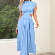 Damen Cut-Out Sommerkleid mit hohem Kragen WW