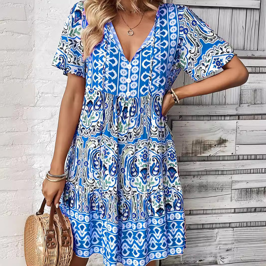 Damen Baumwollkleid mit boho-inspiriertem Muster WW