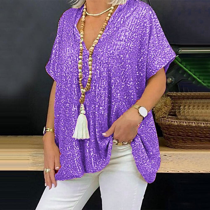 Damen Funkelndes Oberteil mit elegantem V-Ausschnitt und leichtem Schnitt W&W Mode