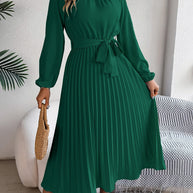 WW | Elegante Stehkragen Taillierter Plissierter Langer Rock kleines Kleid