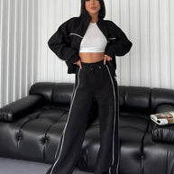 Damen sportlicher Crop-Top und weite Trainingshose Set WW