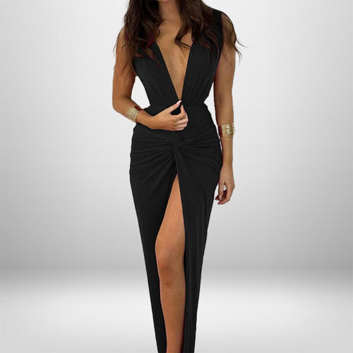 Damen Elegantes Maxikleid mit tiefem V-Ausschnitt und Schlitz W&W Mode