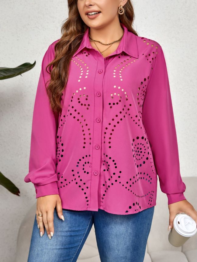 Damen Bluse mit einzigartigem Lochmuster und eleganten Details W&W Mode