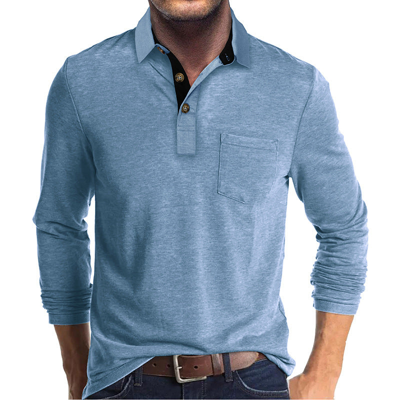 Herren Poloshirt mit langen Ärmeln und Brusttasche WW