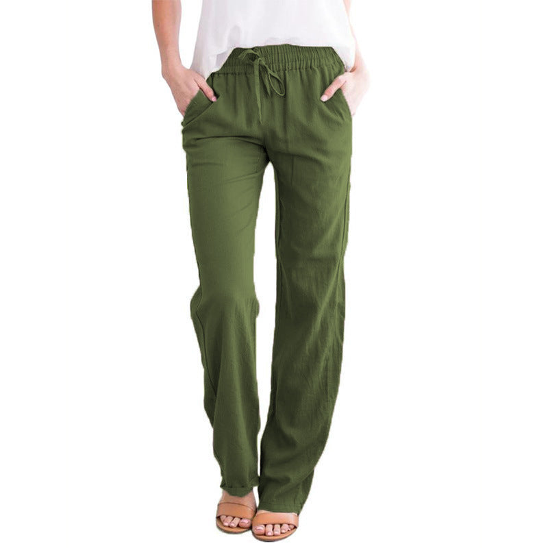 Damen Weite Leinenhose mit elastischem Bund und praktischen Seitentaschen WW