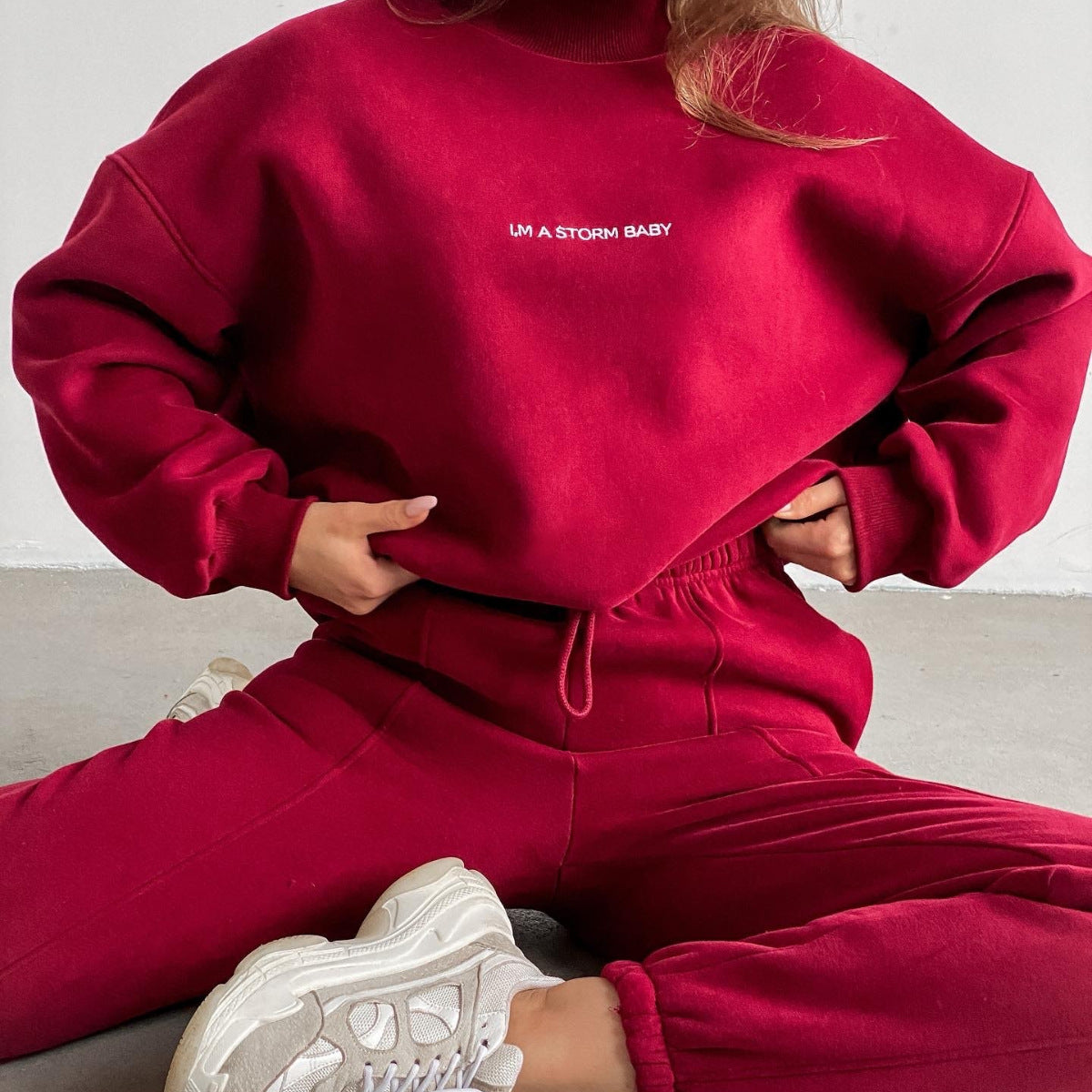 Damen sportliches Sweat-Set mit hohem Kragen und weitem Schnitt WW
