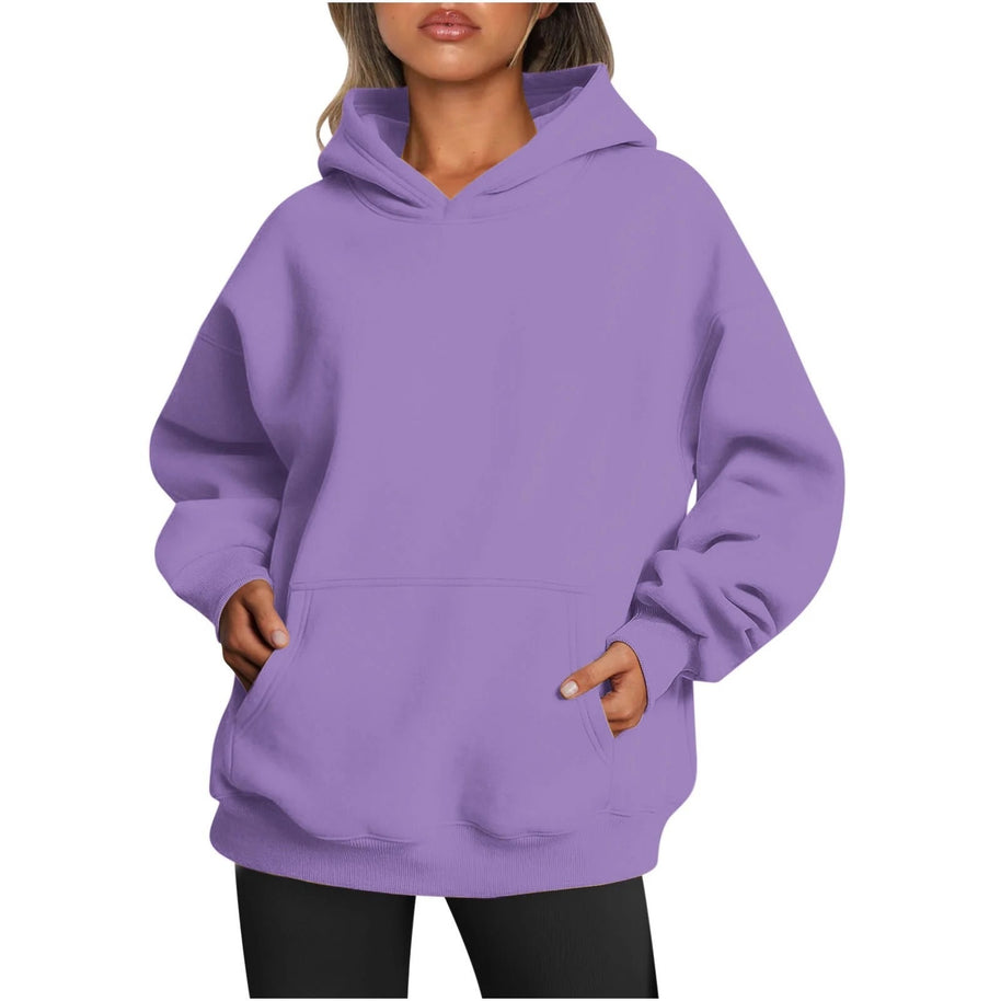Damen oversized Kapuzenpullover aus weichem Baumwollmix mit praktischen Taschen WW