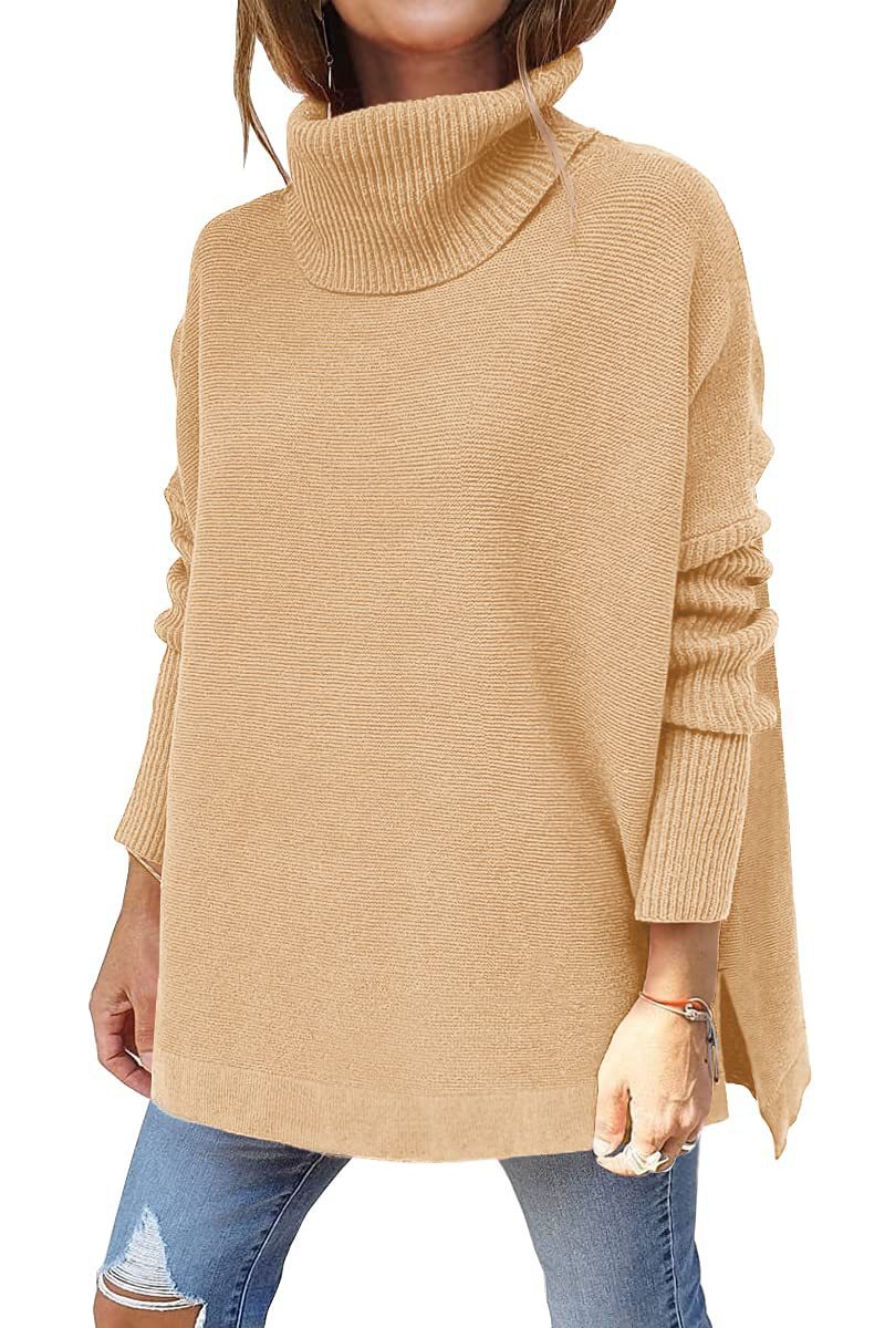 Damen Großer Rollkragenpullover mit strukturiertem Strickmuster und lässigem Schnitt WW