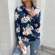 Damen Bluse mit floralem Design und modernem Hoody-Ausschnitt WW