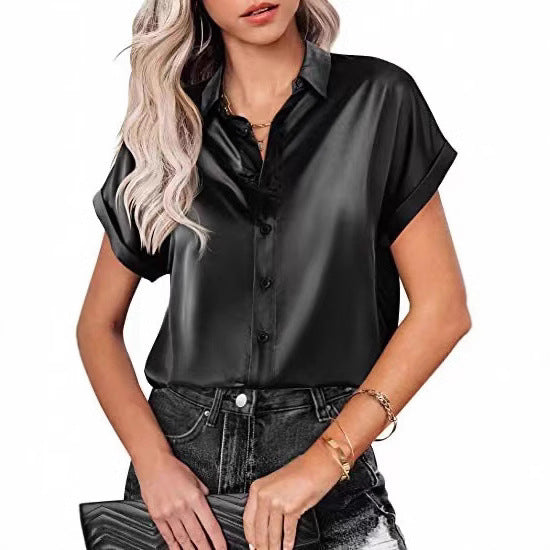 Damen Satin-Bluse mit überschnittenen Schultern WW