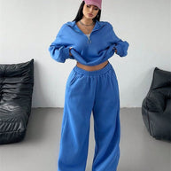 Damen Sportliches und lässiges Fleece-Set mit halbem Reißverschluss WW