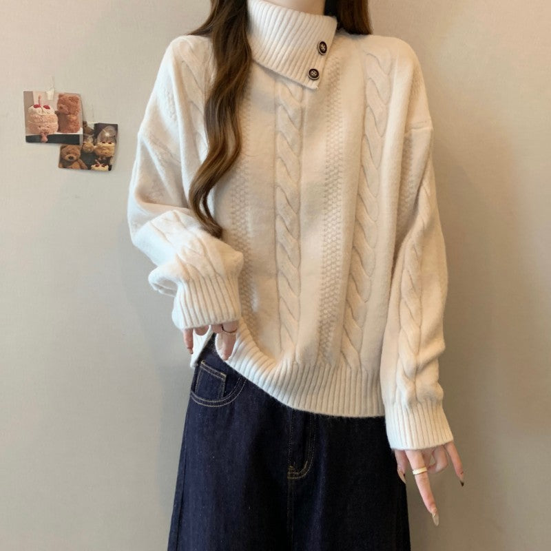 Damen Strickpullover mit Stehkragen und Zopfmuster WW