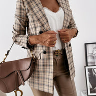Damen stylische Blazerjacke mit doppelter Knopfleiste und eleganten Silberdetails WW