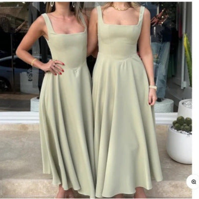 Damen Maxikleid mit quadratischen Ausschnitten und fließendem Rock WW