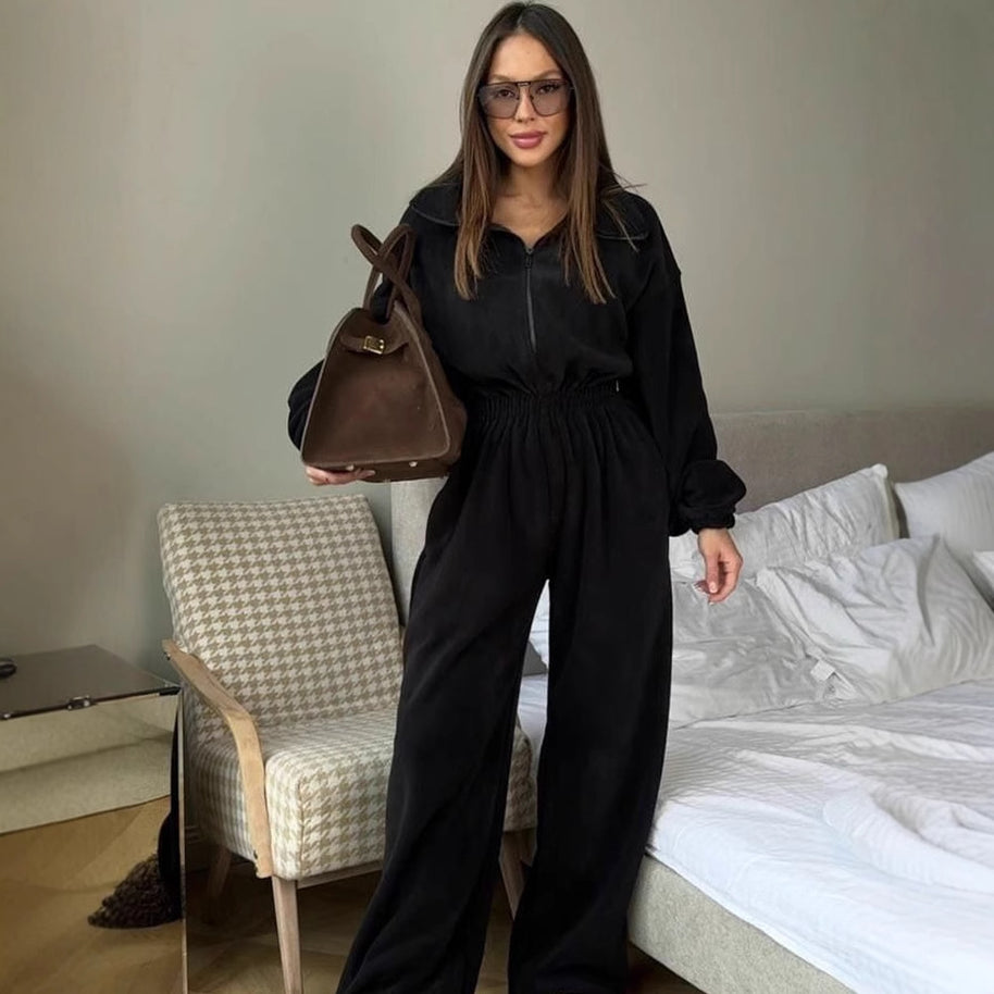 Damen bequemer und stylischer Fleece-Jumpsuit WW