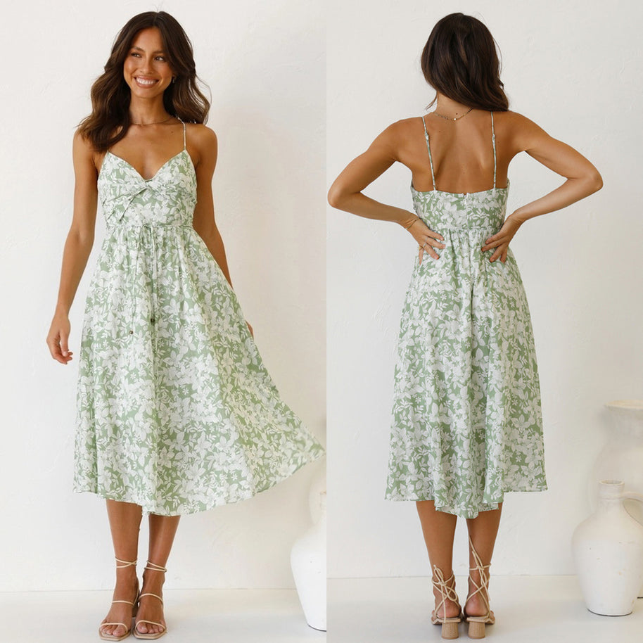 Damen Midikleid mit floralem Muster und verstellbaren Spaghettiträgern WW