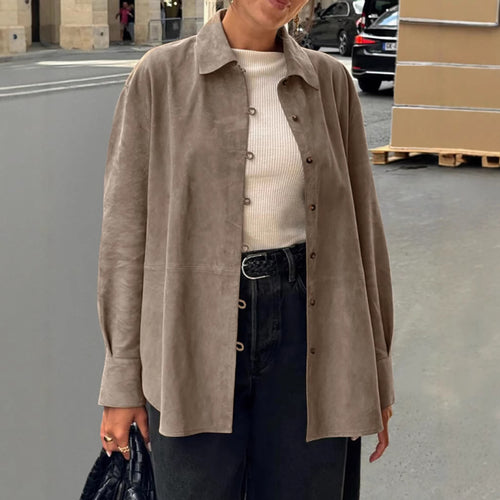 Damen Sanfte Kunstlederjacke mit Knopfverschluss WW