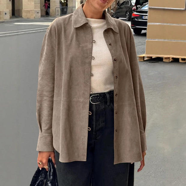 Damen Sanfte Kunstlederjacke mit Knopfverschluss WW