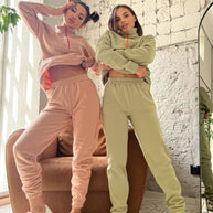 Damen sportliches Fleece-Jogginganzug mit Stehkragen WW