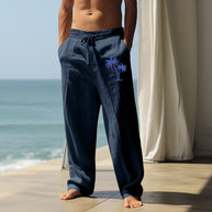 Herren lässige Strandhose aus leichtem, atmungsaktivem Material mit Gummizug und seitlichen Taschen WW