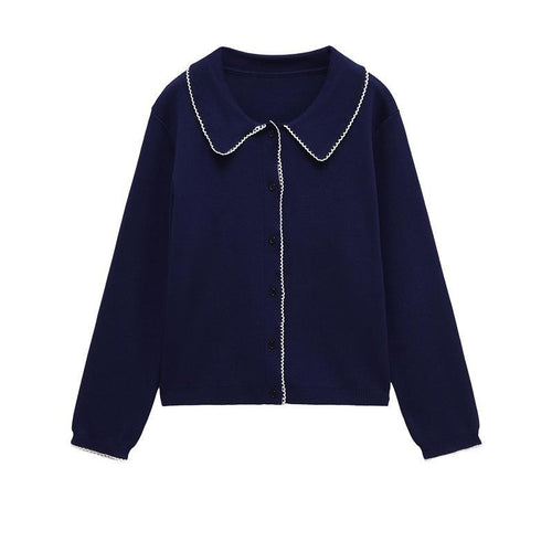 Damen Strickjacke mit dekorativem Kragen und hochwertiger Knopfleiste WW