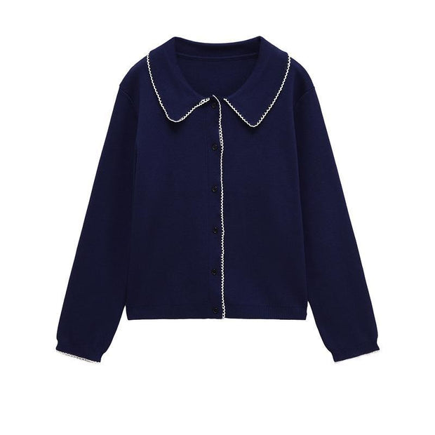 Damen Strickjacke mit dekorativem Kragen und hochwertiger Knopfleiste WW