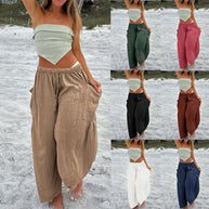 Damen Bequeme Leinen-Hosen mit praktischen Seitentaschen WW