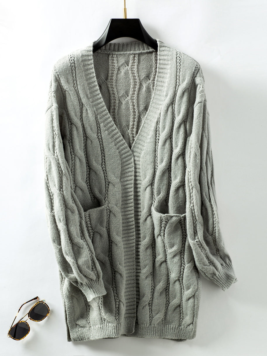 Damen Strickjacke mit V-Ausschnitt und praktischen Taschen WW