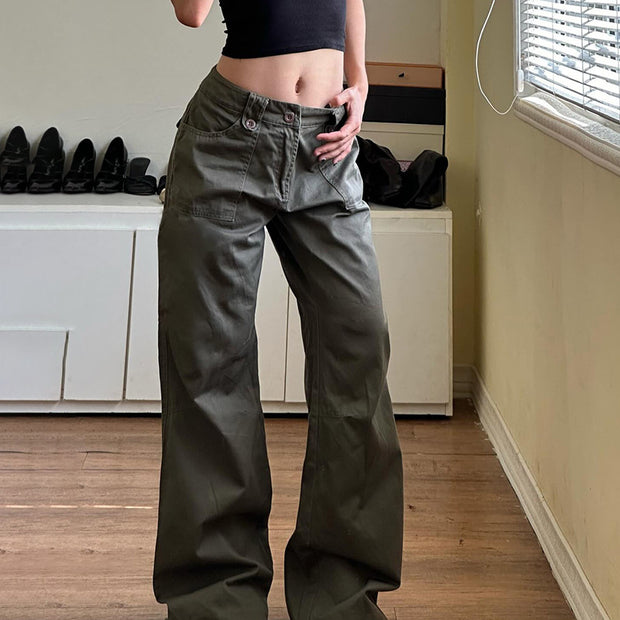 Damen weite Cargo-Hosen mit praktischen Taschen und engem Bund WW