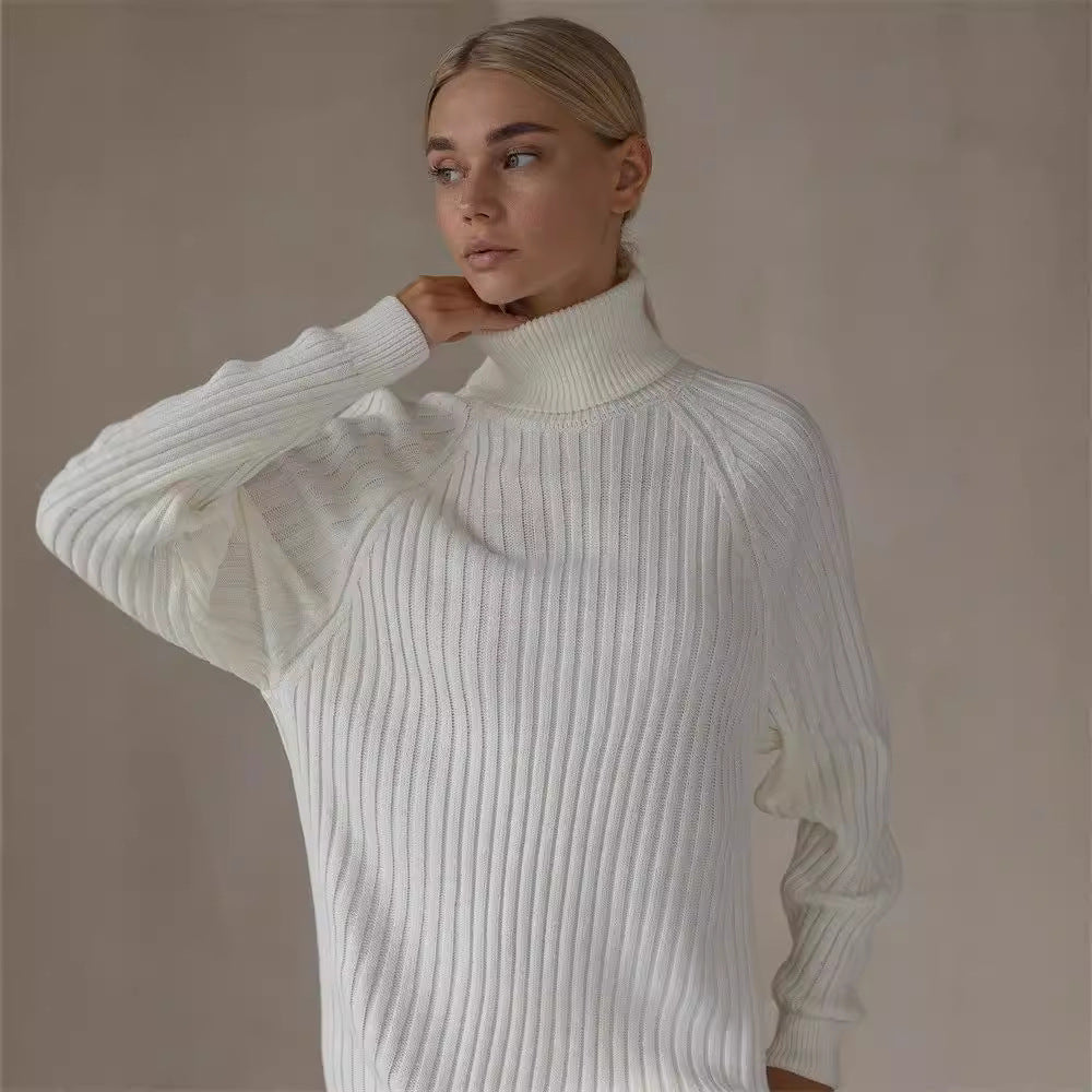 Damen Strickkleid mit hohem Kragen und großen Ärmeln WW