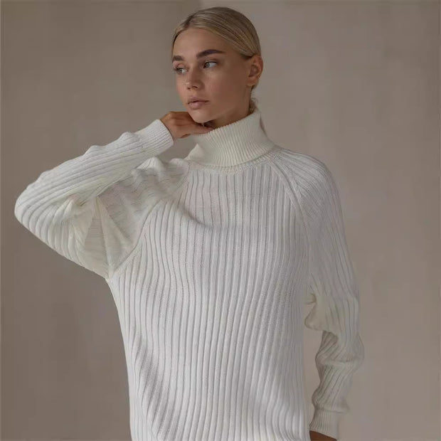 Damen Strickkleid mit hohem Kragen und großen Ärmeln WW