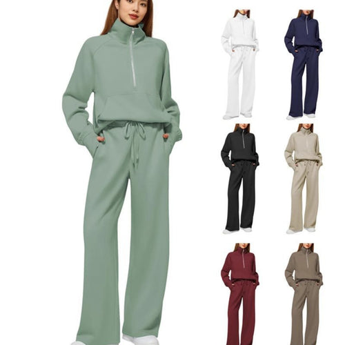 Damen sportliches Sweatset mit hohem Kragen und weitem Bein WW