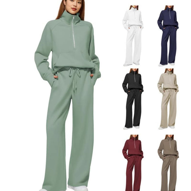 Damen sportliches Sweatset mit hohem Kragen und weitem Bein WW