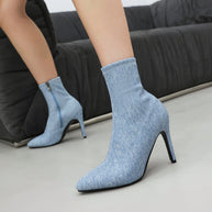 Damen Spitz-Zeh Denim Stiletto Booties WW