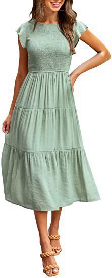 Damen Midikleid mit fließendem Faltenrock und elastischem Oberteil WW