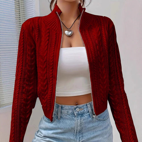 Damen Strickjacke mit angesagtem Zipper und detailreicher Struktur WW