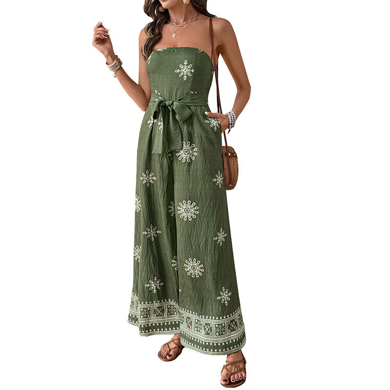 Damen Jumpsuit mit schulterfreiem Design und elegantem Bindegürtel WW