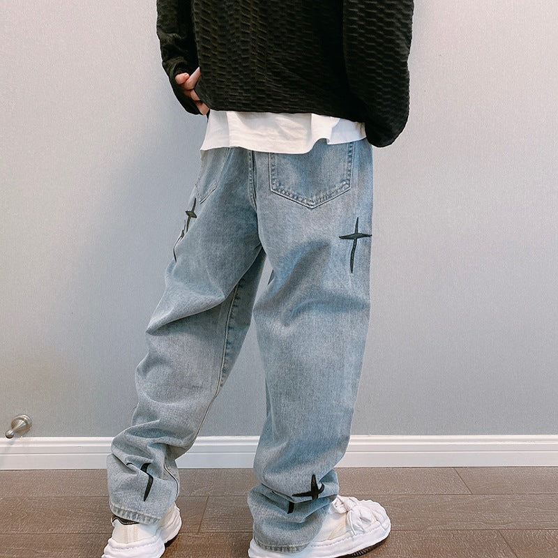 W&W Mode | Blasting Bedruckte Baggy Weit Geschnittene Jeans Für Männer