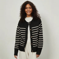 Damen Strickjacke mit gestreiftem Muster und eleganten Knopfdetails WW