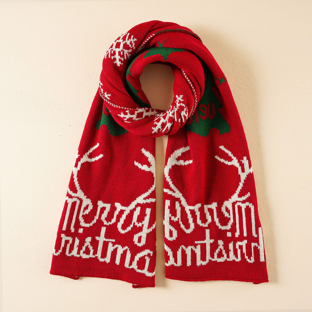 Damen Weihnachtsschal mit festlichem Motiv und kuscheliger Strickstruktur WW