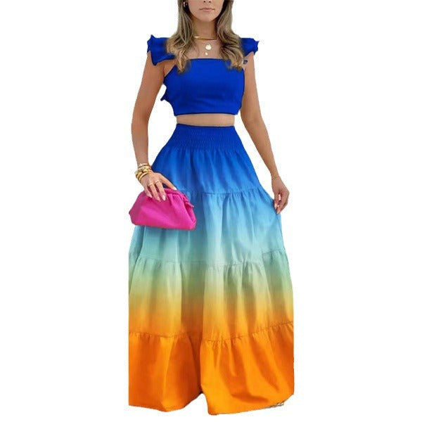 Damen Zweiteiler mit floralem Design und voluminösem Rock W&W Mode