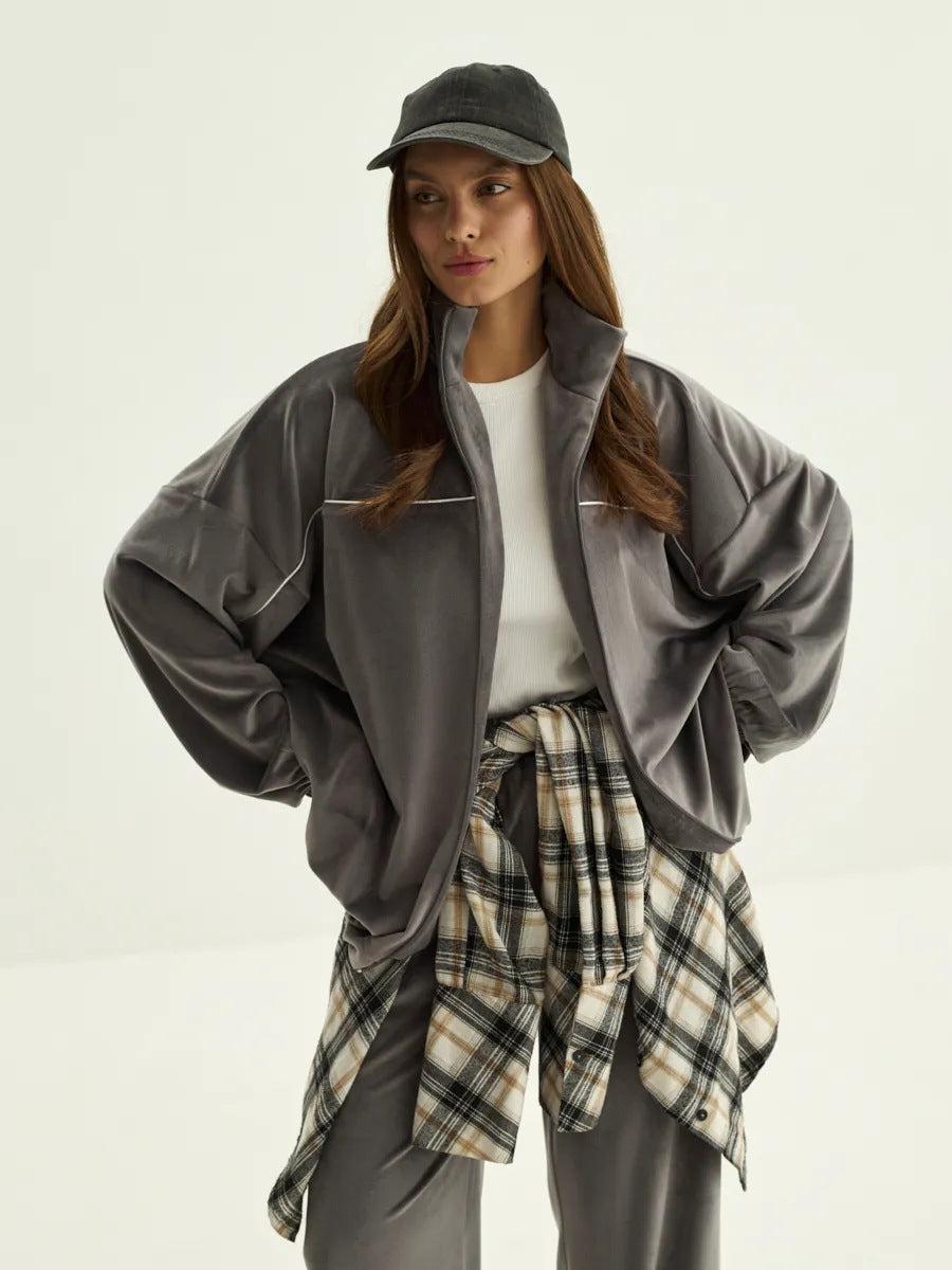 Damen Sportliche Fleece-Jacke mit hohem Kragen WW