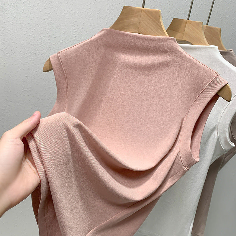 Damen ärmelloses Oberteil mit elegantem hohen Kragen und fließendem Material WW