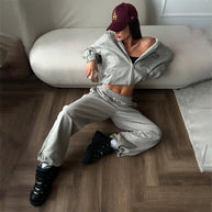 Damen Sportliches Freizeitanzugset mit Kapuzenpullover und bequemen Jogginghosen WW