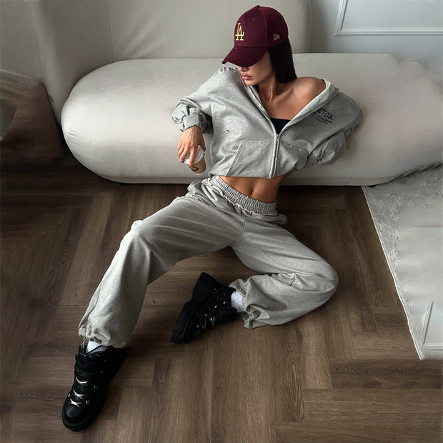 Damen Sportliches Freizeitanzugset mit Kapuzenpullover und bequemen Jogginghosen WW